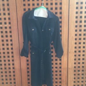 Military inspired navy blue shirt dress